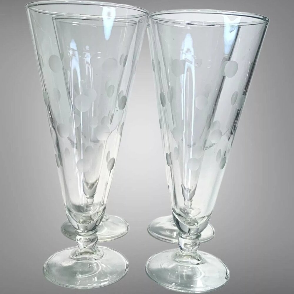 Vintage Mountaineer Etched Crystal Pilsner Glasses Set Of 4 Coin Dot Design Eleg - Picture 6 of 7